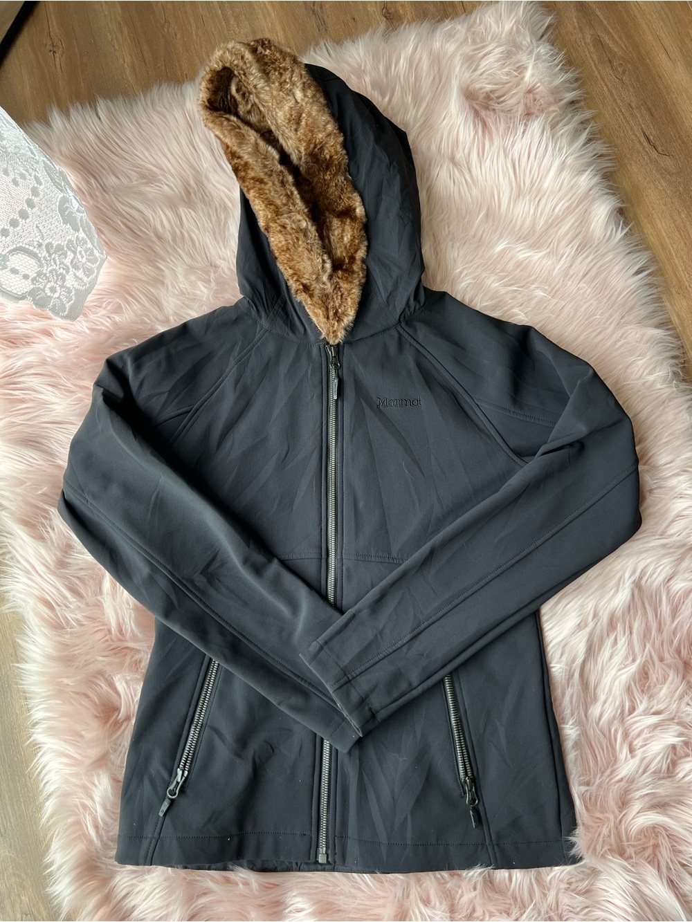 Marmot Black Jacket with Fur Lined Hood